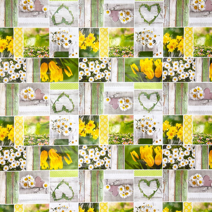 Wachstuch Tischdecke B6004-01 Osterglocken Tulpen Frühjahr - Größe & Form & Einfassung wählbar