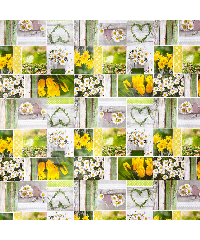 Wachstuch Tischdecke B6004-01 Osterglocken Tulpen Frühjahr - Größe & Form & Einfassung wählbar