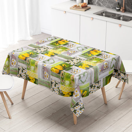 Wachstuch Tischdecke B6004-01 Osterglocken Tulpen Frühjahr - Größe & Form & Einfassung wählbar