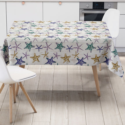 abwaschbare Wachstuch Tischdecke eckig rund oval maritim Seestern Holz kaufen