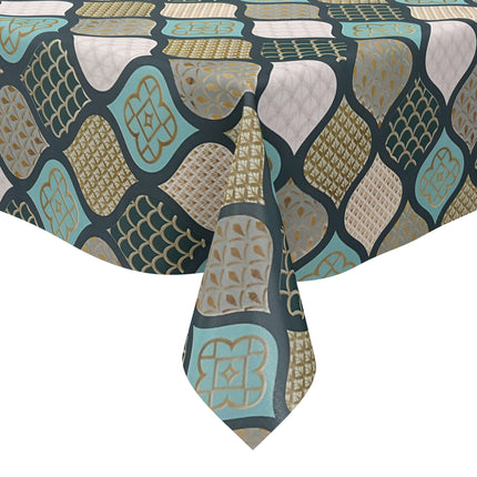 Wachstuch Tischdecke geprägt Weihnachten B6014-03 Zapfen gold türkis petrol - Größe, Form und Einfassung frei wählbar