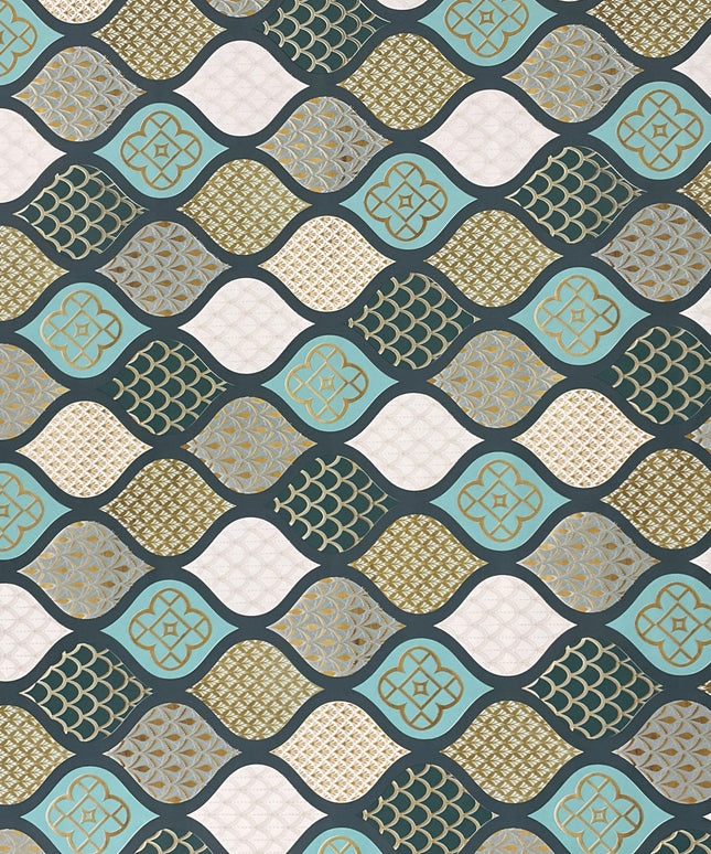 Wachstuch Tischdecke geprägt Weihnachten B6014-03 Zapfen gold türkis petrol - Größe, Form und Einfassung frei wählbar