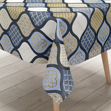 Wachstuch Tischdecke geprägt Weihnachten B6014-05 Zapfen gold blau hellblau eckig rund oval