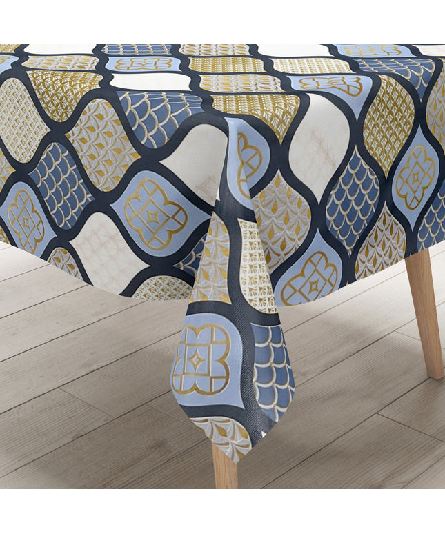 Wachstuch Tischdecke geprägt Weihnachten B6014-05 Zapfen gold blau hellblau eckig rund oval