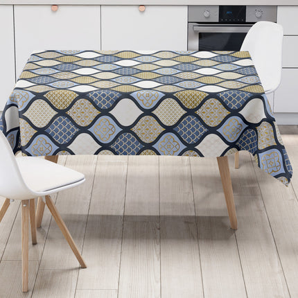 Wachstuch Tischdecke geprägt Weihnachten B6014-05 Zapfen gold blau hellblau eckig rund oval