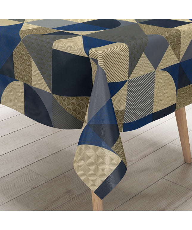 Wachstuch Tischdecke geometrische Formen in blau gold