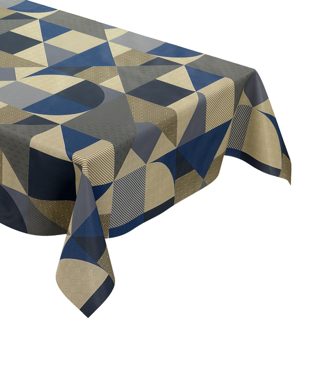 Wachstuch Tischdecke geometrische Formen in blau gold