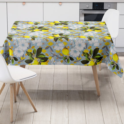 Wachstuch Tischdecke Zitronen hellblau