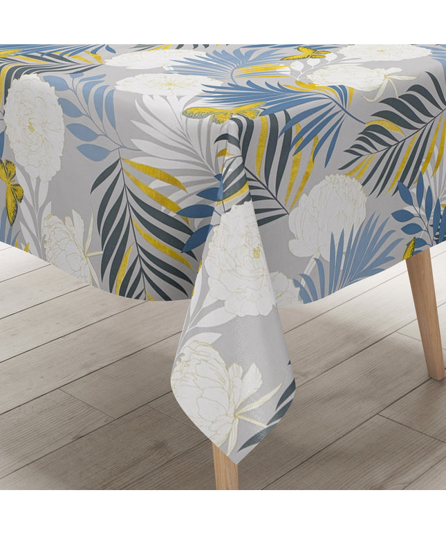 Wachstuch Tischdecke grau blau gold Dschungel