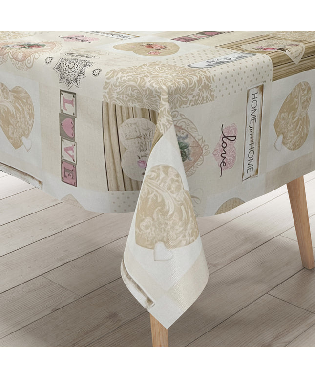Wachstuch Tischdecke beige Herzen