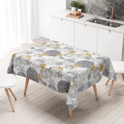 KEVKUS Wachstuch Tischdecke Weihnachten B7000-01 goldene Sterne grau Kugeln eckig rund oval