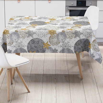 KEVKUS Wachstuch Tischdecke Weihnachten B7000-01 goldene Sterne grau Kugeln eckig rund oval