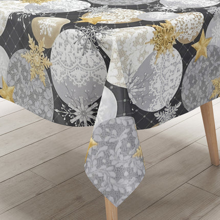 KEVKUS Wachstuch Tischdecke Weihnachten B7000-02 goldene Sterne anthrazit Kugeln eckig rund oval