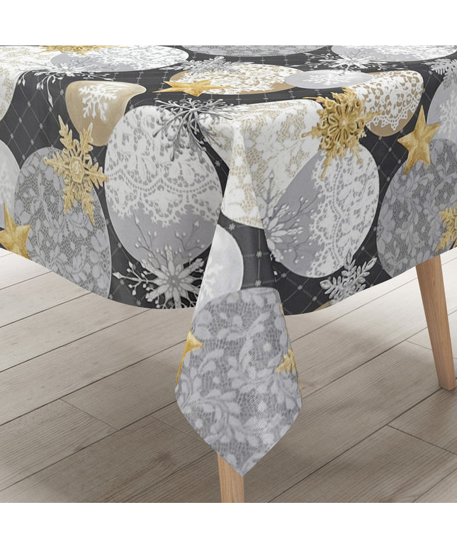 KEVKUS Wachstuch Tischdecke Weihnachten B7000-02 goldene Sterne anthrazit Kugeln eckig rund oval