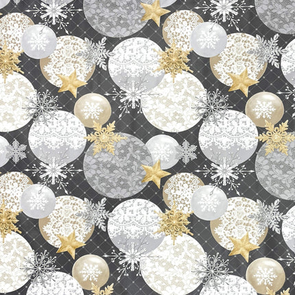 KEVKUS Wachstuch Tischdecke Weihnachten B7000-02 goldene Sterne anthrazit Kugeln eckig rund oval