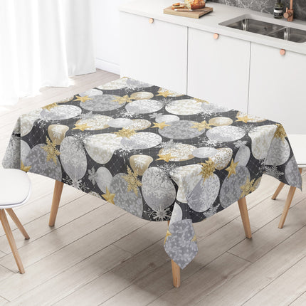 KEVKUS Wachstuch Tischdecke Weihnachten B7000-02 goldene Sterne anthrazit Kugeln eckig rund oval