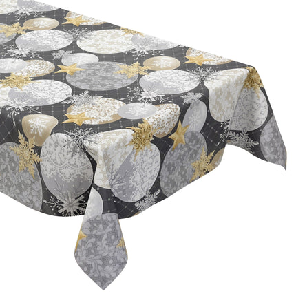 KEVKUS Wachstuch Tischdecke Weihnachten B7000-02 goldene Sterne anthrazit Kugeln eckig rund oval