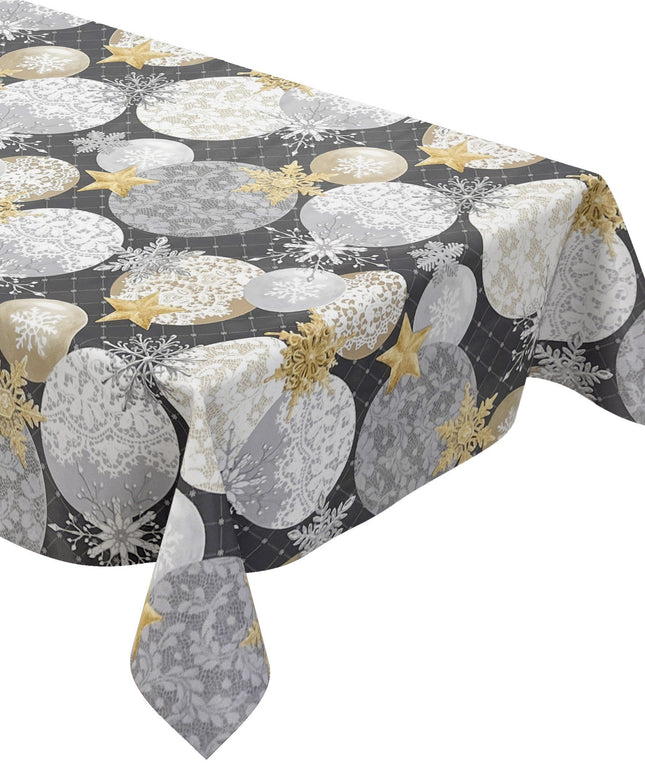 KEVKUS Wachstuch Tischdecke Weihnachten B7000-02 goldene Sterne anthrazit Kugeln eckig rund oval