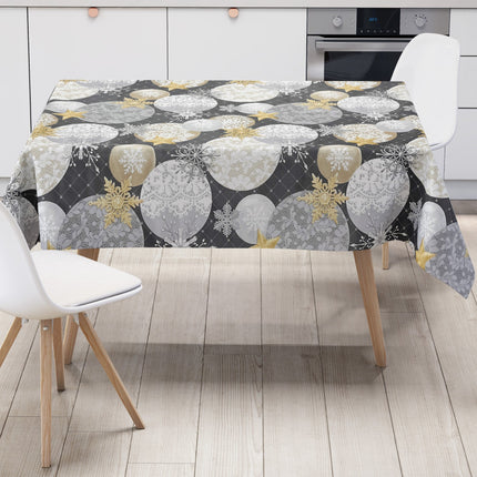 KEVKUS Wachstuch Tischdecke Weihnachten B7000-02 goldene Sterne anthrazit Kugeln eckig rund oval
