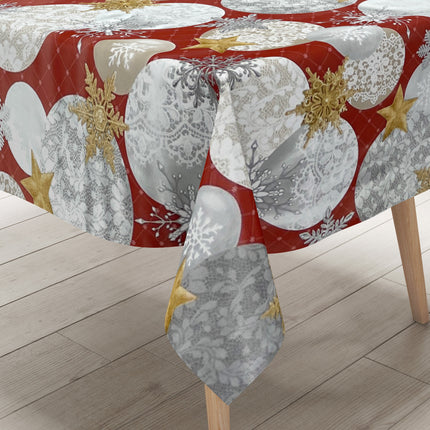 KEVKUS Wachstuch Tischdecke Weihnachten B7000-03 goldene Sterne rot Kugeln eckig rund oval