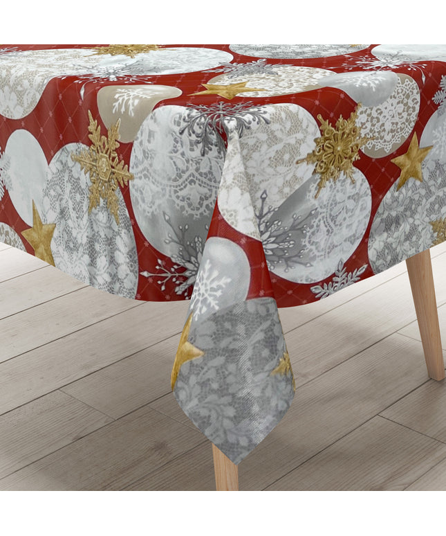 KEVKUS Wachstuch Tischdecke Weihnachten B7000-03 goldene Sterne rot Kugeln eckig rund oval