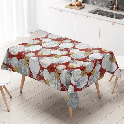 KEVKUS Wachstuch Tischdecke Weihnachten B7000-03 goldene Sterne rot Kugeln eckig rund oval