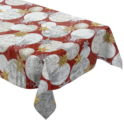 KEVKUS Wachstuch Tischdecke Weihnachten B7000-03 goldene Sterne rot Kugeln eckig rund oval