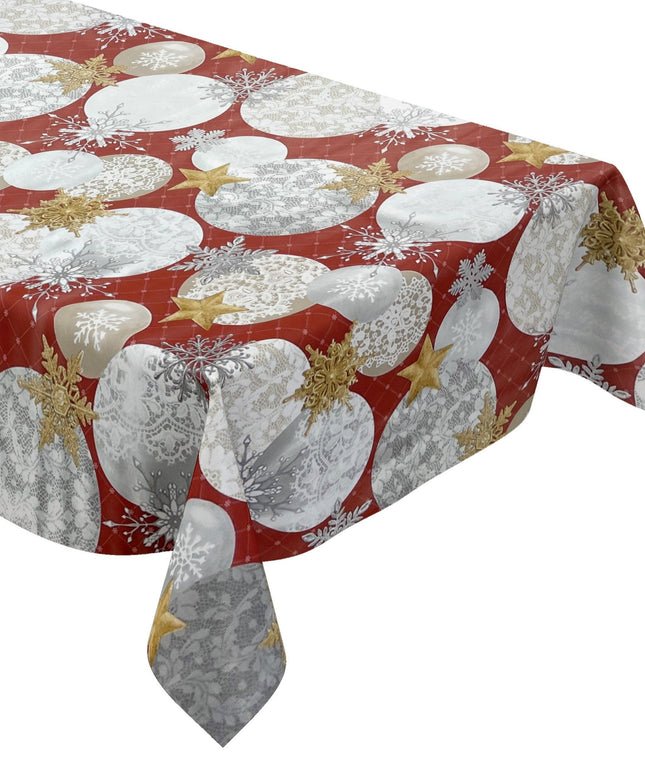 KEVKUS Wachstuch Tischdecke Weihnachten B7000-03 goldene Sterne rot Kugeln eckig rund oval