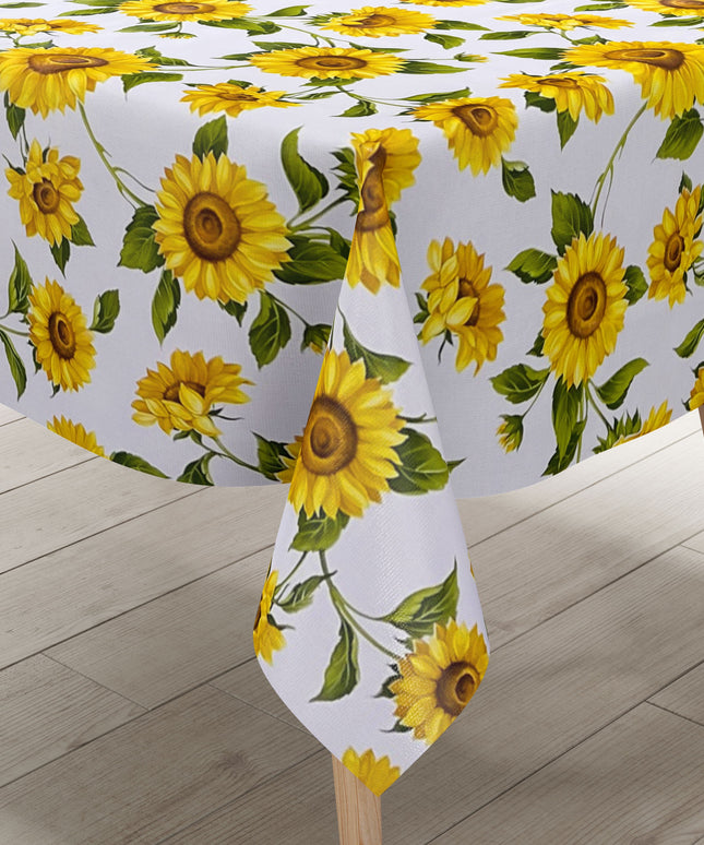 Wachstuch Tischdecke B8988-01 Sonnenblumen auf weiss eckig rund oval