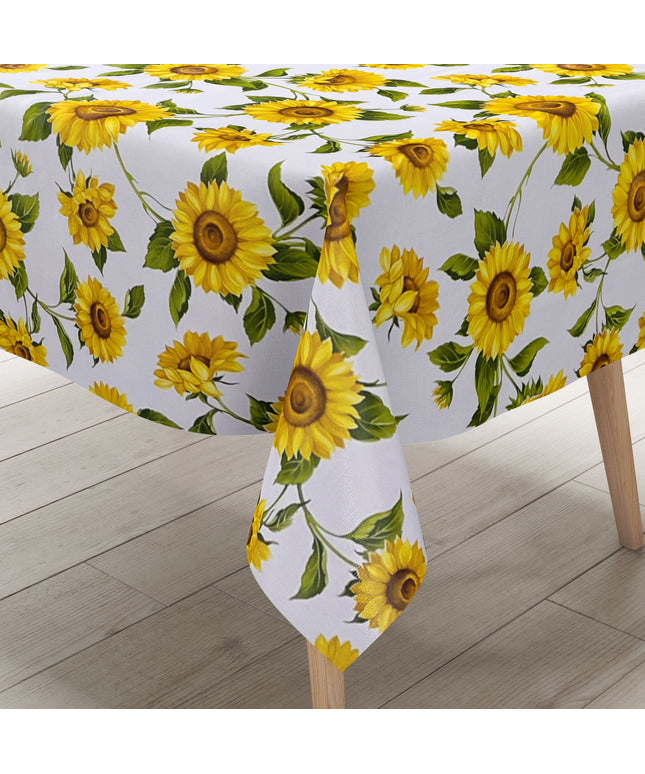Wachstuch Tischdecke B8988-01 Sonnenblumen auf weiss eckig rund oval