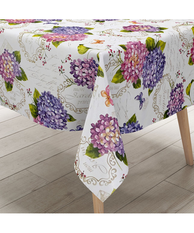 Wachstuch Tischdecke B9029-01 Hortensien Blüten auf weiss eckig rund oval
