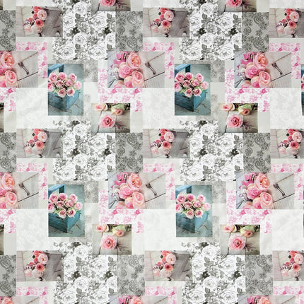 rosa abwaschbare Wachstuch Tischdecke Patchwork Rosen Strick PVC eckig rund oval kaufen