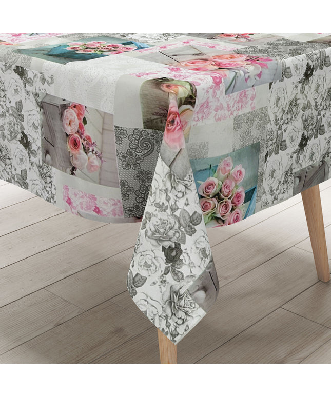 abwaschbare Wachstuch Tischdecke Patchwork Rosen Strick PVC eckig rund oval kaufen