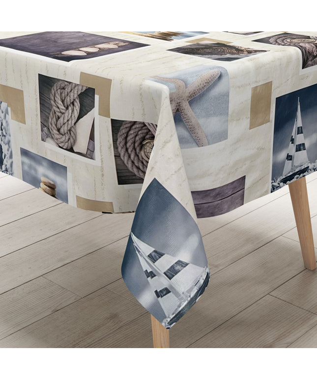 abwaschbare Wachstuch Tischdecke eckig rund oval maritim ostsee seestern Boot Nordsee blau-weiß