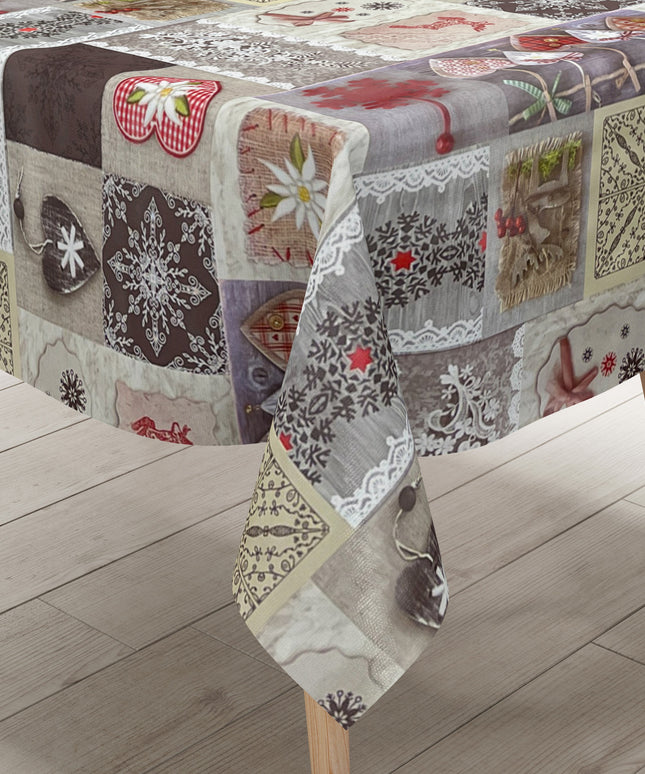 Wachstuch Tischdecke Weihnachten B9075-01 Alm Strick Patchwork - Größe, Form und Einfassung frei wählbar
