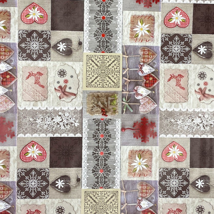 Wachstuch Tischdecke Weihnachten B9075-01 Alm Strick Patchwork - Größe, Form und Einfassung frei wählbar