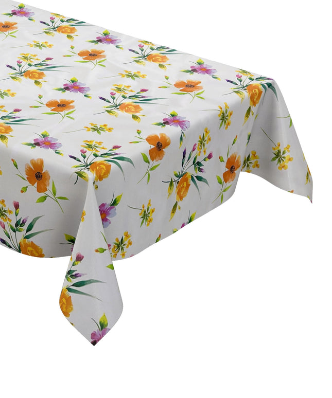 Wachstuch Tischdecke BA50 Mohnblumen Blüten auf weiß eckig rund oval