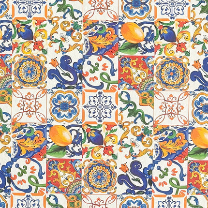 beschichtete Baumwoll Tischdecke Mosaik Zitronen