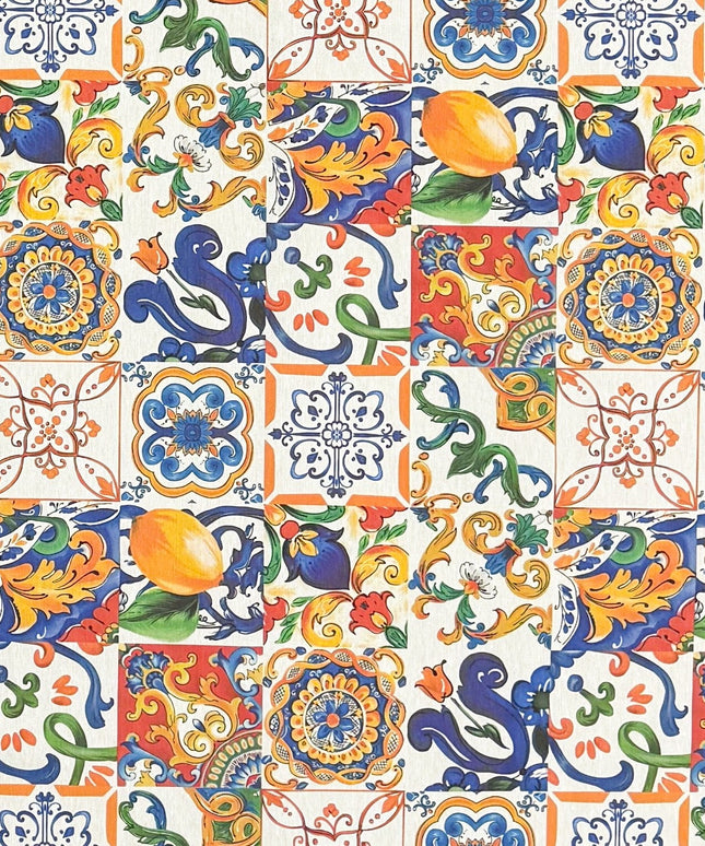 beschichtete Baumwoll Tischdecke Mosaik Zitronen