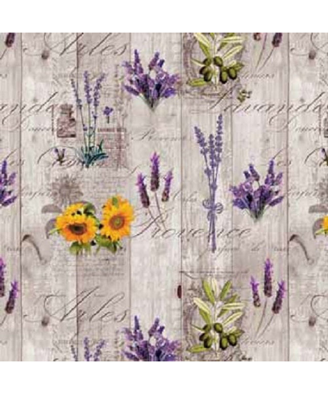 Wachstuchrolle Meterware Rollenware BB80 Provence Lavendel Sonnenblumen auf Holz