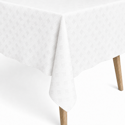 Jacquard Tischdecke aus beschichteter Baumwolle mit Fleckenschutz BENLLIURE weiß Rauten - Größe, Form und Einfassung frei wählbar