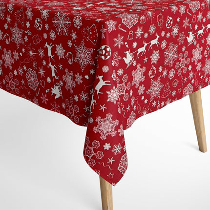 Baumwolltischdecke Weihnachten Advent BERINN C-402 rot Schneeflocken eckig rund oval