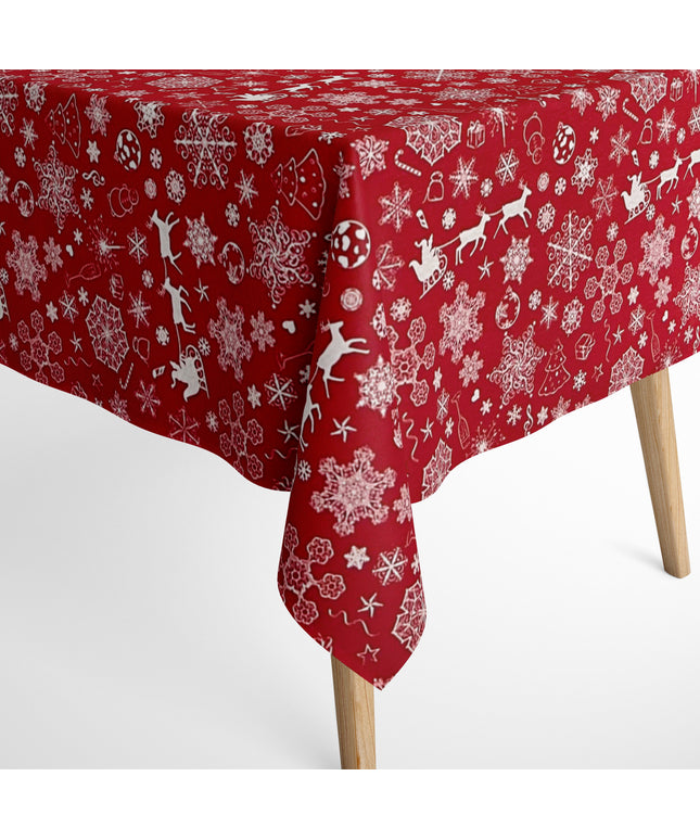 Baumwolltischdecke Weihnachten Advent BERINN C-402 rot Schneeflocken eckig rund oval