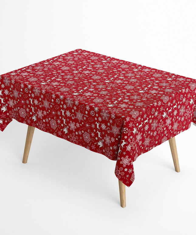 Baumwolltischdecke Weihnachten Advent BERINN C-402 rot Schneeflocken eckig rund oval