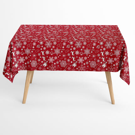 Baumwolltischdecke Weihnachten Advent BERINN C-402 rot Schneeflocken eckig rund oval