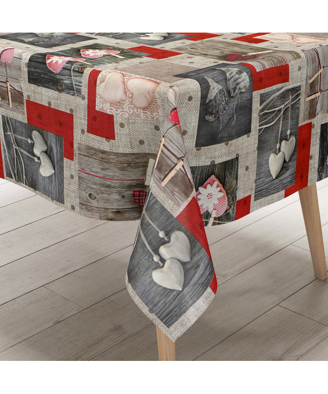 Wachstuch Tischdecke Herzen Holz
