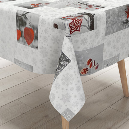 Wachstuch Tischdecke Weihnachten C141251 Advent Herzen Sterne silber DELUXE - Größe, Form und Einfassung frei wählbar