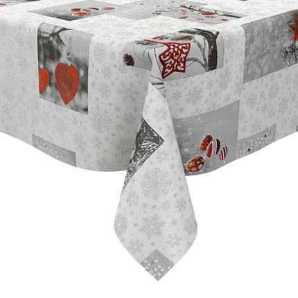 Wachstuch Tischdecke Weihnachten C141251 Advent Herzen Sterne silber DELUXE - Größe, Form und Einfassung frei wählbar