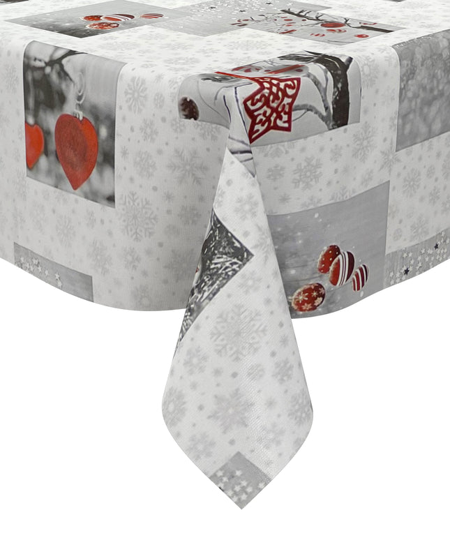 Wachstuch Tischdecke Weihnachten C141251 Advent Herzen Sterne silber DELUXE - Größe, Form und Einfassung frei wählbar