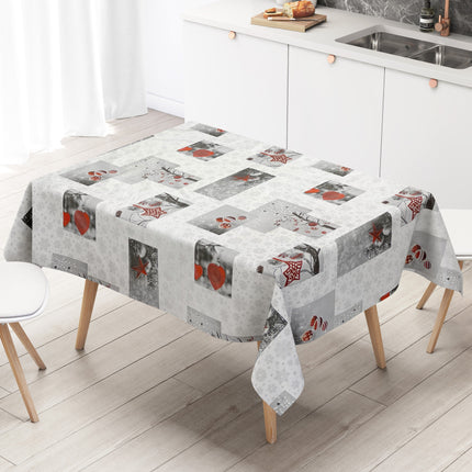 Wachstuch Tischdecke Weihnachten C141251 Advent Herzen Sterne silber DELUXE - Größe, Form und Einfassung frei wählbar